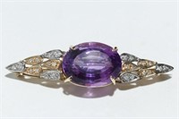 Amethyst, Diamond, & 10K Gold Brooch