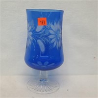Blue Cut to Clear Crystal Vase w/ Stem