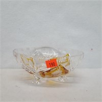Clear and Amber Cut to Clear Crystal Footed Bowl