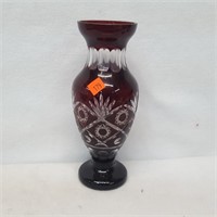Ruby Red Cut to Clear Crystal Vase
