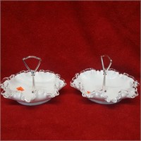 2 Fenton Candy Dishes w/ Siver Crest Ruffled Edge