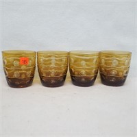 4 Amber Cut to Clear Crystal Cups