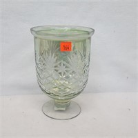Green Cut to Clear Iridescent Glass Footed Vase