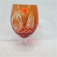 Orange-Red Cut to Clear Crystal Stem Vase