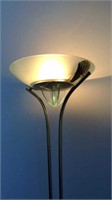 Access brass and glass torchiere lamp