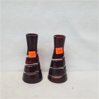 2 Ruby Red  Cut to Clear Crystal Vases