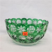 Green Cut to Clear Crystal Bowl