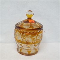 Amber Cut to Clear Crystal Candy Dish