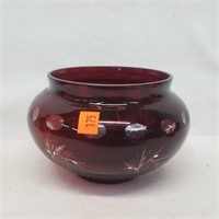 Ruby Red  Cut to Clear Crystal Bowl