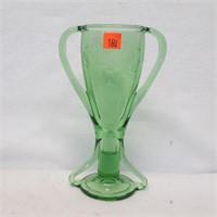 Clear Green Cut to Clear Green Vase w/ Handles