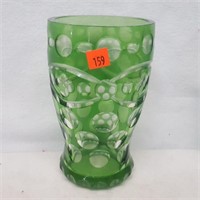 Green Cut to Clear Crystal Vase