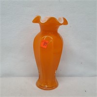 Fenton Orange Cased Ruffled Edge Vase