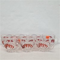 7 Hofbauer Red Bird Cut to Clear Crystal Cups