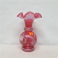 Fenton Rose Color Handpainted Vase