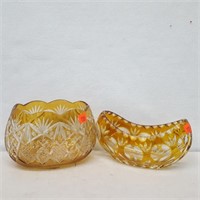 2 Yellow Cut to Clear Crystal Bowls