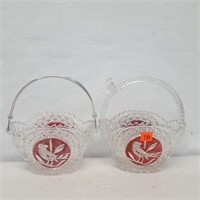 2 Hofbauer Red Bird Cut to Clear Crystal Baskets
