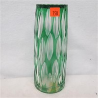 Green Cut to Clear Crystal Vase