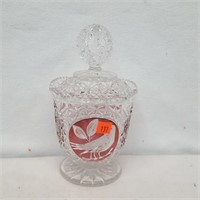 Hofbauer Red Bird Cut to Clear Crystal Candy Dish