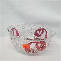 Hofbauer Red Bird Cut to Clear Crystal Bowl
