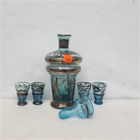 5 Piece Blue w/ Bronze Design Wine Set