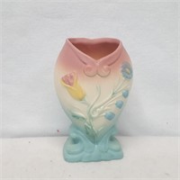 Hull Blue & Pink Vase w/ Flowers # B-3-6 1/2"