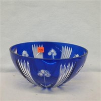 Cobalt Blue Cut to Clear Crystal Bowl
