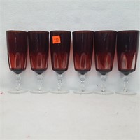 6 Ruby Red Stem Glasses