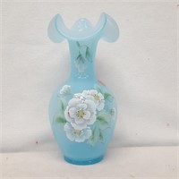 Fenton Light  Blue Handpainted Vase