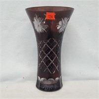 Blood Red Cut to Clear Crystal Vase