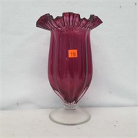 Cranberry Fenton-Style Fluted Vase