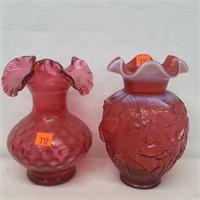 2 Fenton  Cranberry Vases w/ Ruffled Edge