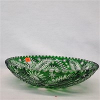 Green Cut to Clear Crystal Bowl