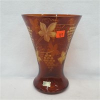 Amber Cut to Clear Crystal Vase