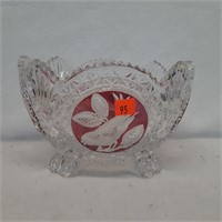 Crystal Bowl with Red Around Birds  Hofbauer