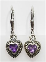 Sterling Silver Amethyst Marcasite Heart Shaped