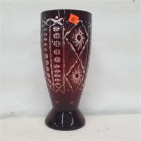 Ruby Red cut to Clear Crystal Vase