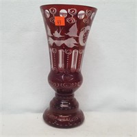 Ruby Red cut to Clear Crystal Vase