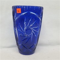 Cobalt Blue cut to Clear Crystal Vase