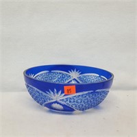 Cobalt Blue cut to Clear Crystal Bowl