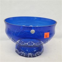 Cobalt Blue Cut to Clear Crystal Bowl