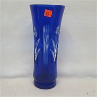 Cobalt Blue cut to Clear Crystal Vase