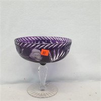 Purple Cut to Clear Crystal Stemmed Bowl