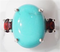 Sterling Silver Arizona Turquoise Garnet Ring