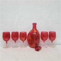 Pink Wine Decanter with 5 glasses