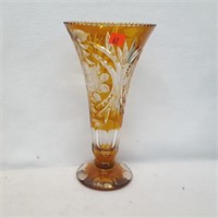 Amber cut to Clear Crystal Vase