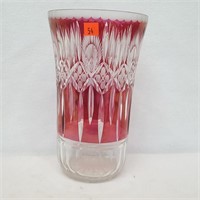 Pink Cut to Clear Crystal Vase