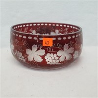 Ruby Red Cut to Clear Crystal Bowl
