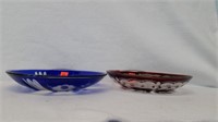 2 Red  & Blue Cut to Clear Crystal Bowls