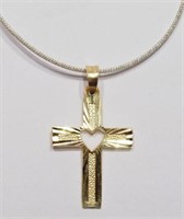 10kt Gold Cross Pendant on High Fashion Cord