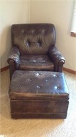 Leather armchair with ottoman